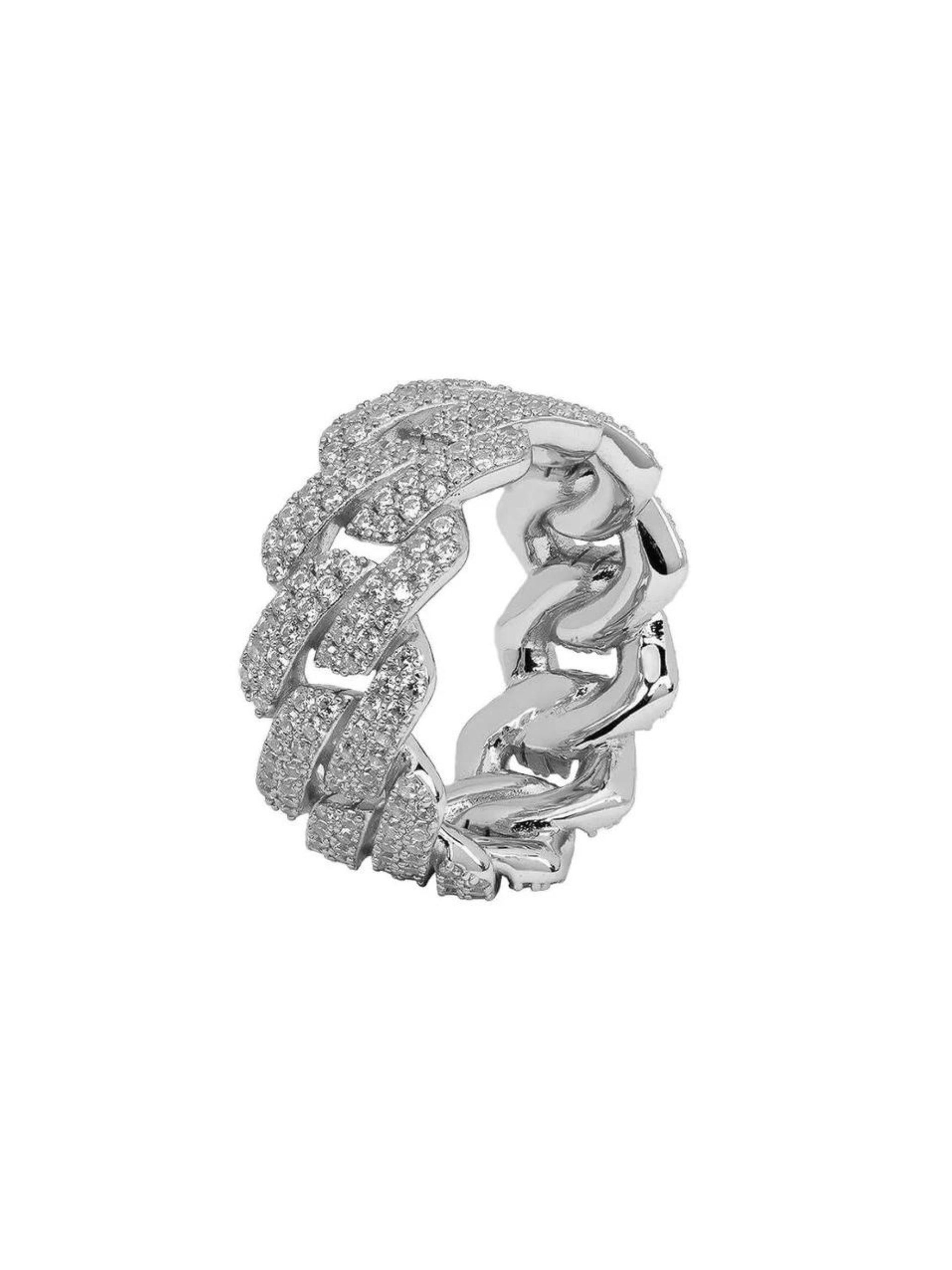 Iced Cuban Chain Ring - White Gold