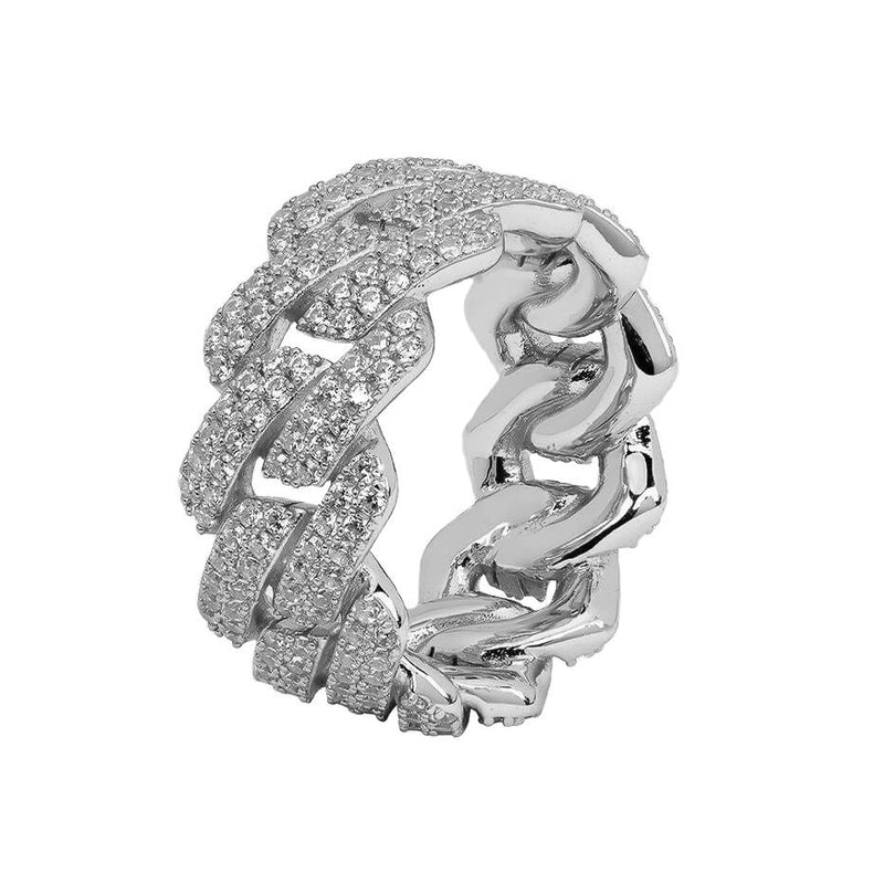 CUBAN ICED CHAIN RING - WHITE GOLD