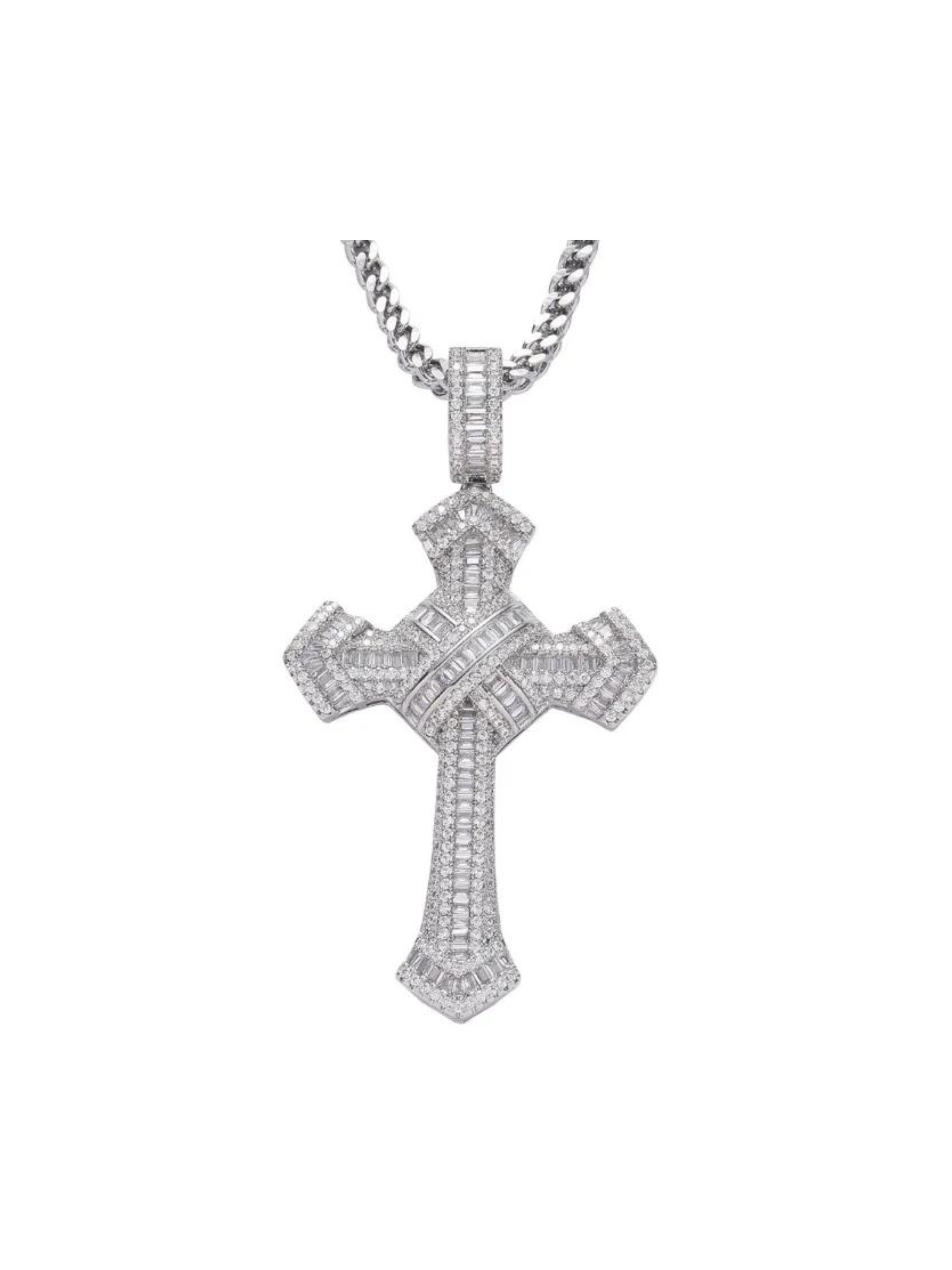 Iced Cross Pendant - White Gold