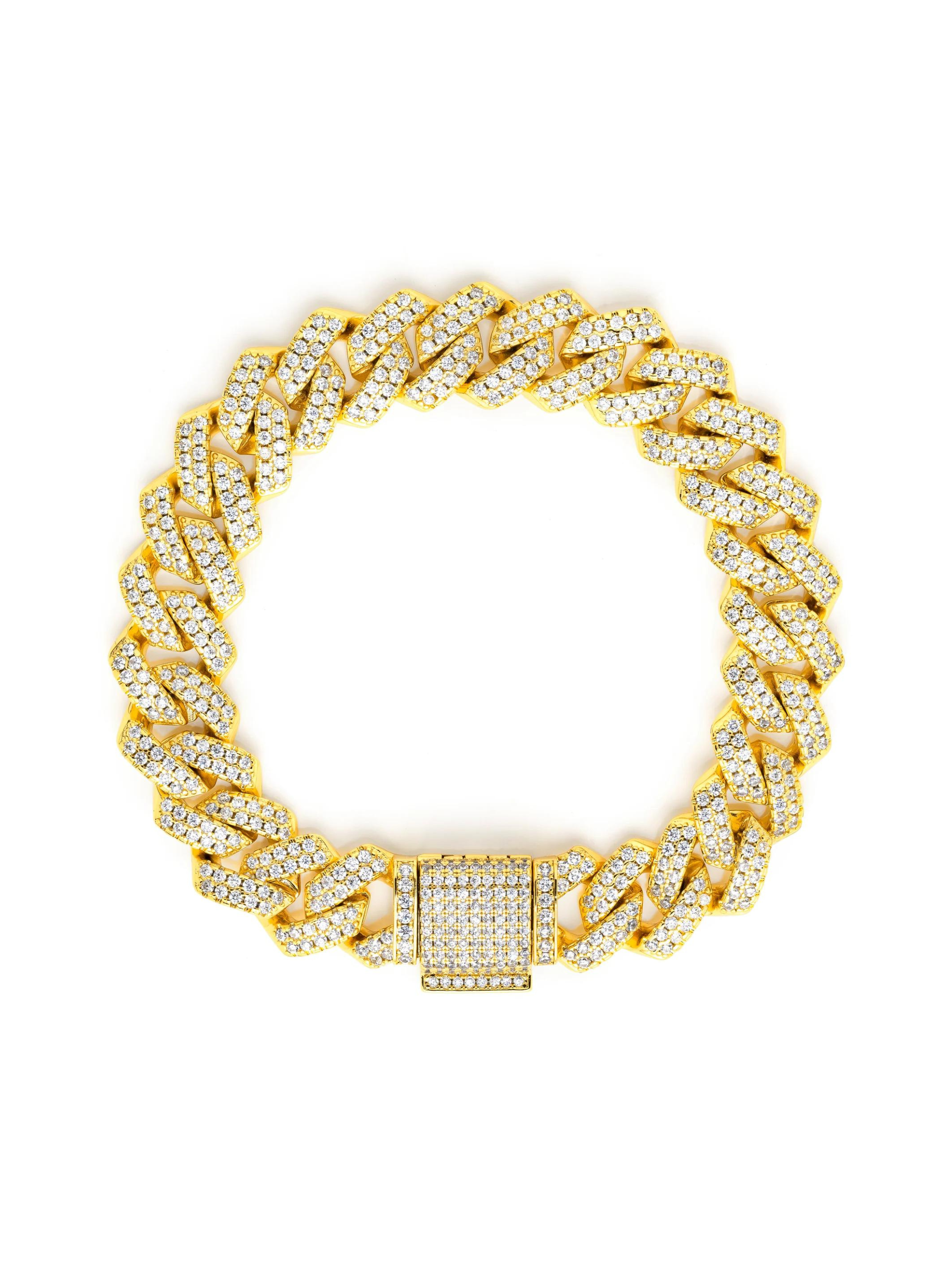 12MM Iced Cuban Bracelet - Gold