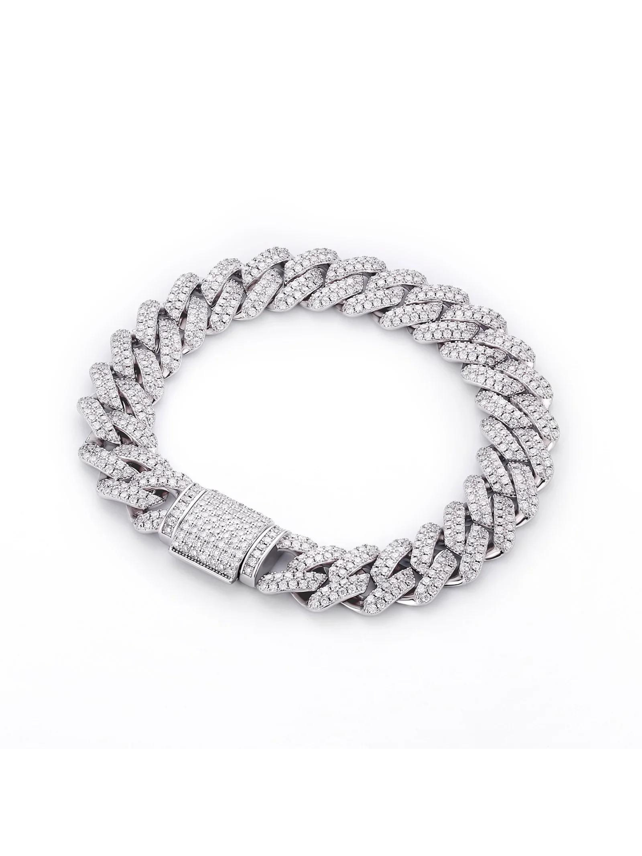 12MM Iced Cuban Bracelet - White Gold