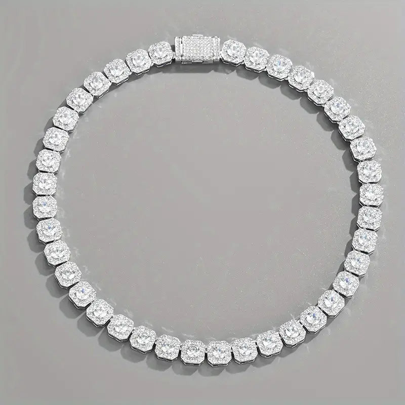 12MM Clustered Tennis Chain - White Gold