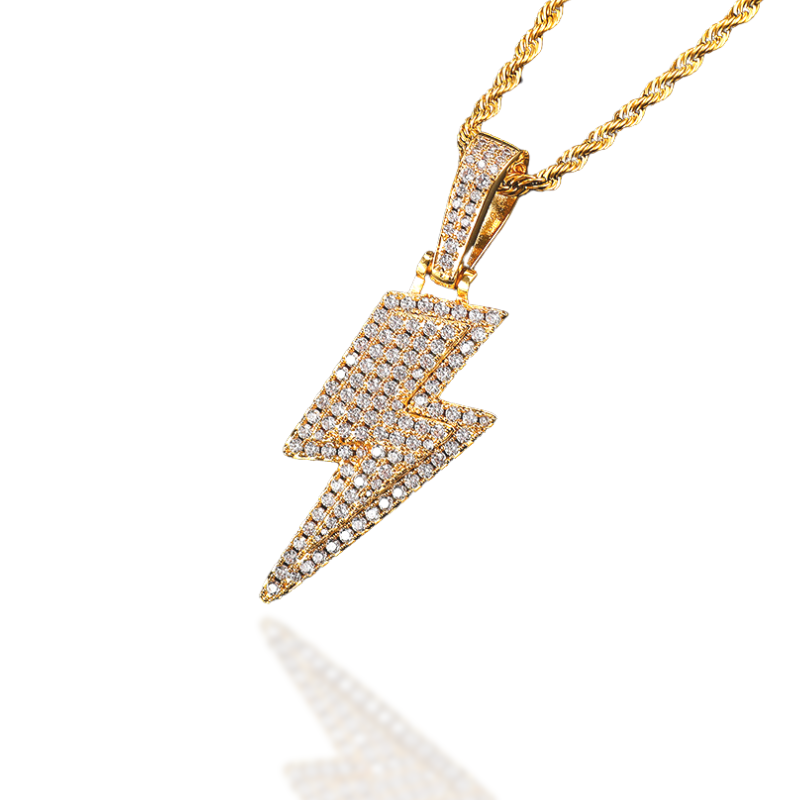 ICED OUT LIGHTNING PENDANT - GOLD