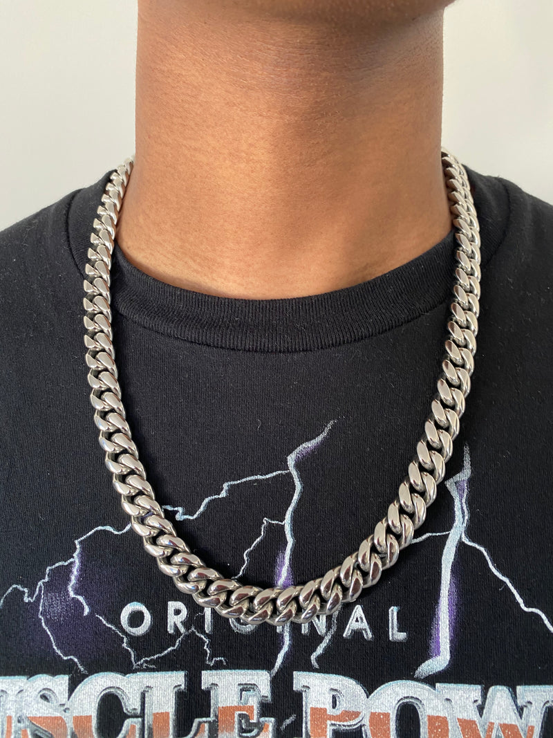12MM MIAMI CUBAN CHAIN AND BRACELET - WHITE GOLD