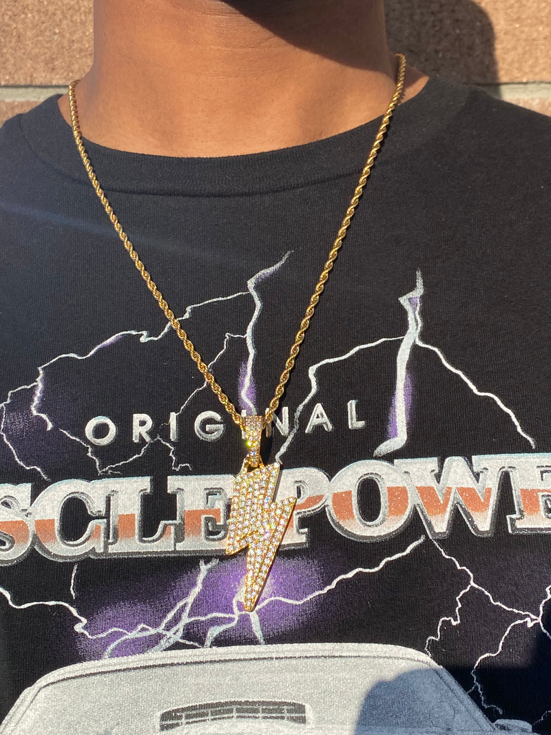 ICED OUT LIGHTNING PENDANT - GOLD