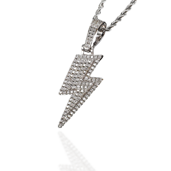 ICED OUT LIGHTNING PENDANT - WHITE GOLD