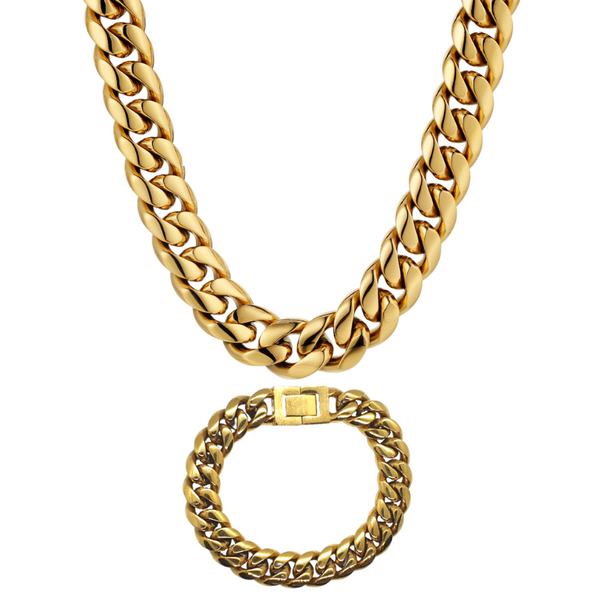 12MM PLAIN GOLD CURB CHAIN + BRACELET