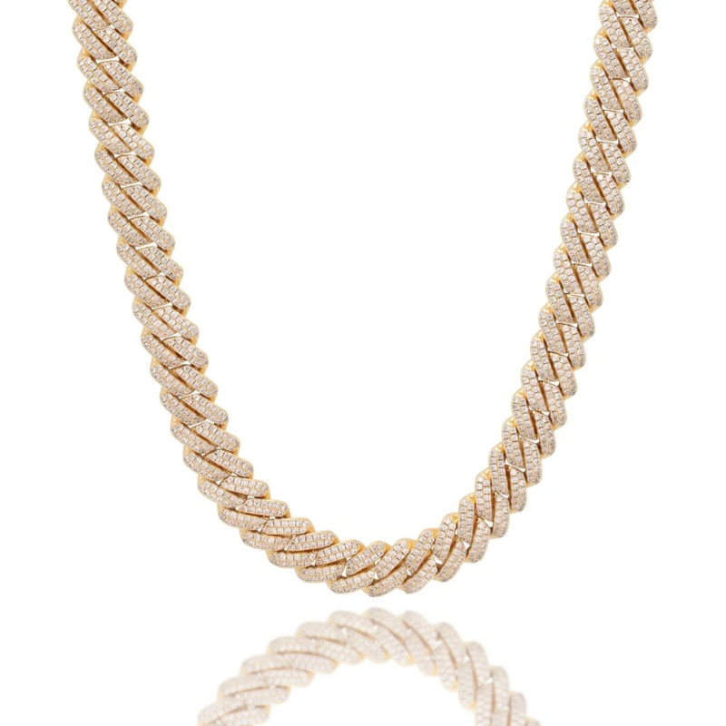 12MM GOLD ICED OUT CURB CHAIN + BRACELET