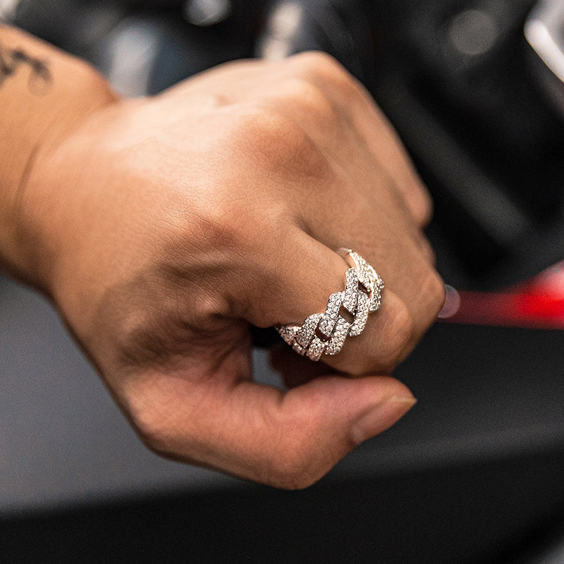 CUBAN ICED CHAIN RING - WHITE GOLD